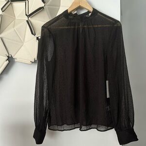 NWT Nordstrom Chelsea 28 black sheer dot small long sleeve blouse